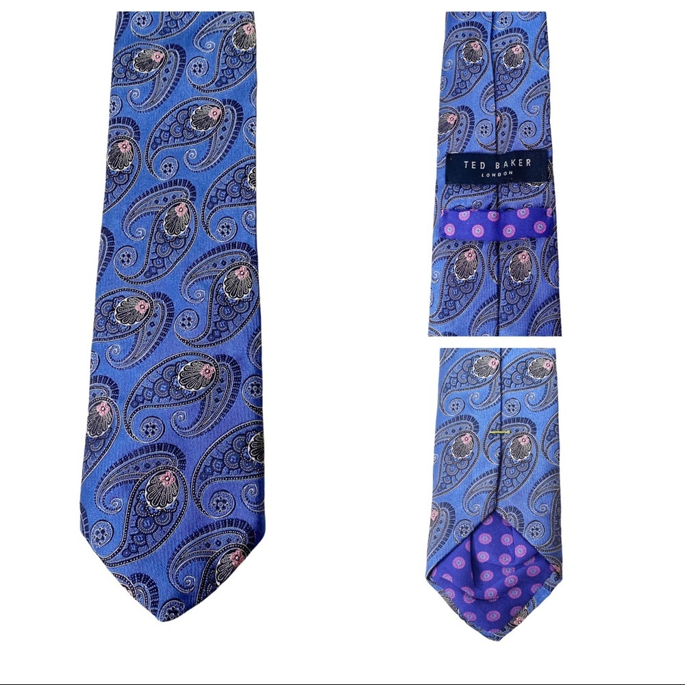 Ted Baker Men’s Italian Silk Tie Blue Paisley Designer